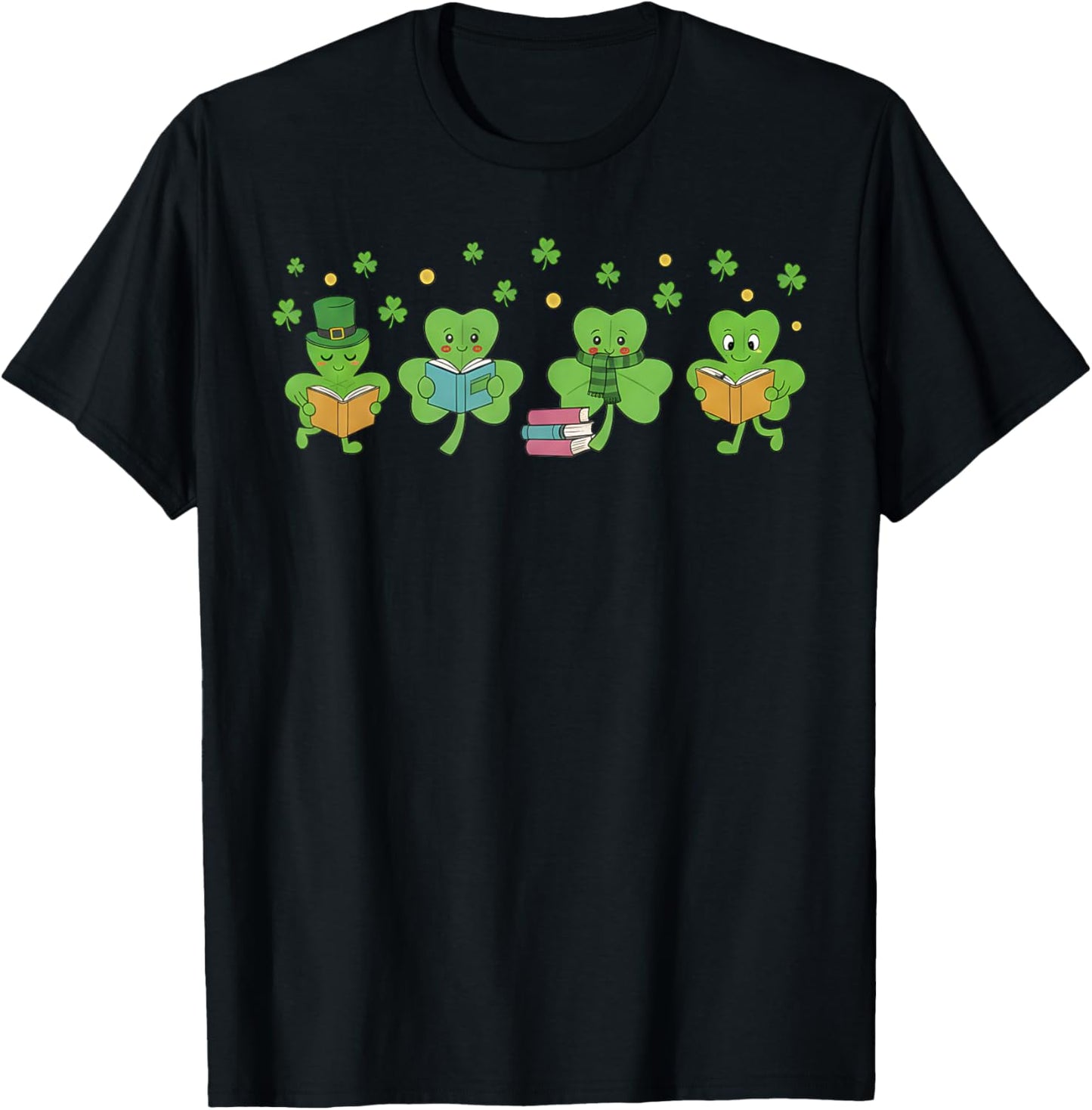 Lucky Teacher St Patricks Day Library Shamrock Book Lover T-Shirt - T-Shirt | Black