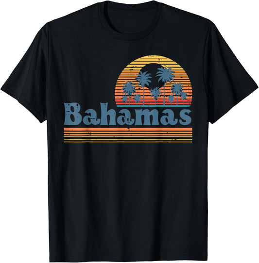 Summer Bahamas Trees Sunset Retro Vacation Men Women Kids T-Shirt - T-Shirt | Black