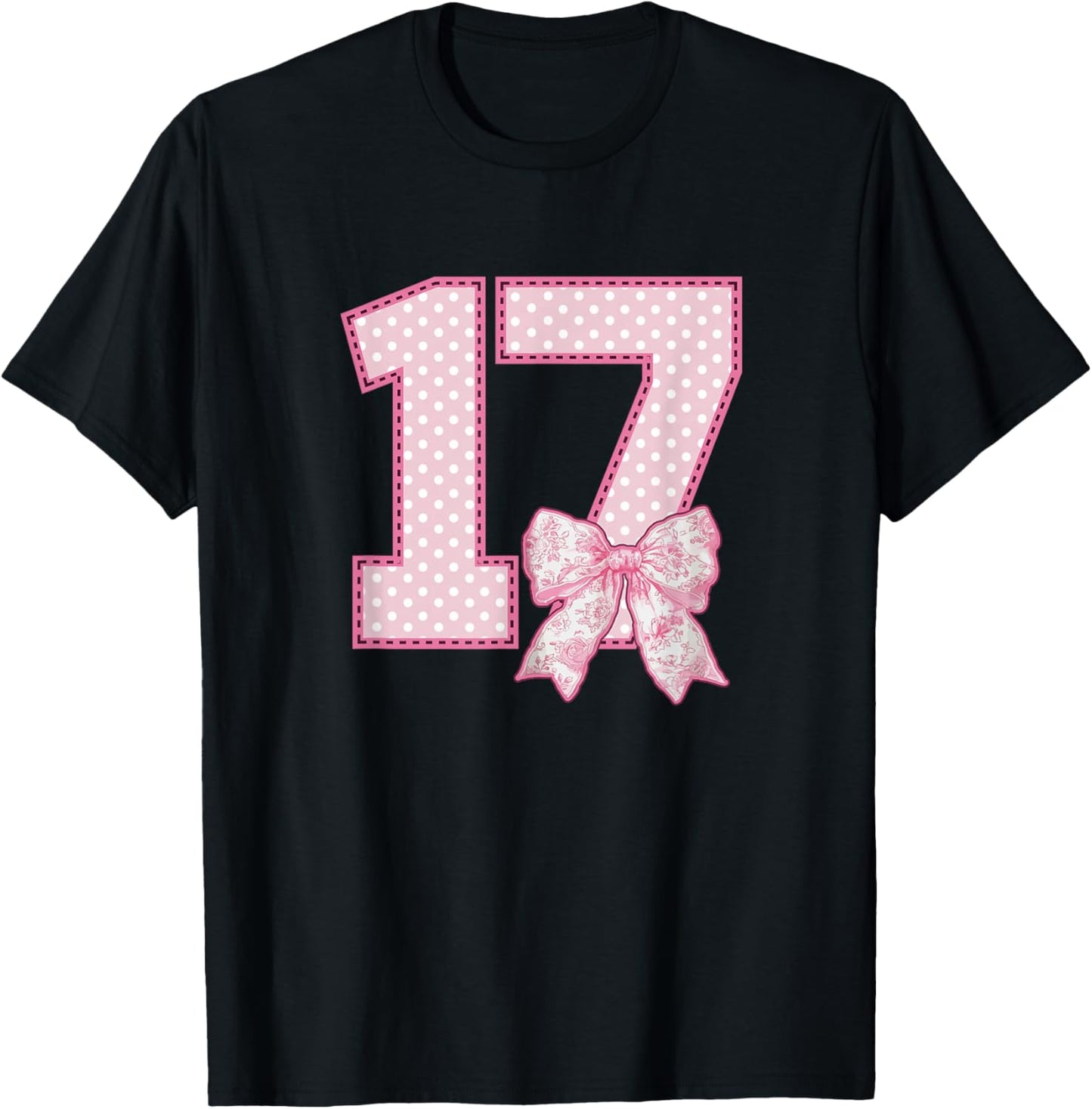 17th Birthday Shirt Girls Coquette Bow 17 Year Old Birthday T-Shirt - T-Shirt | Black