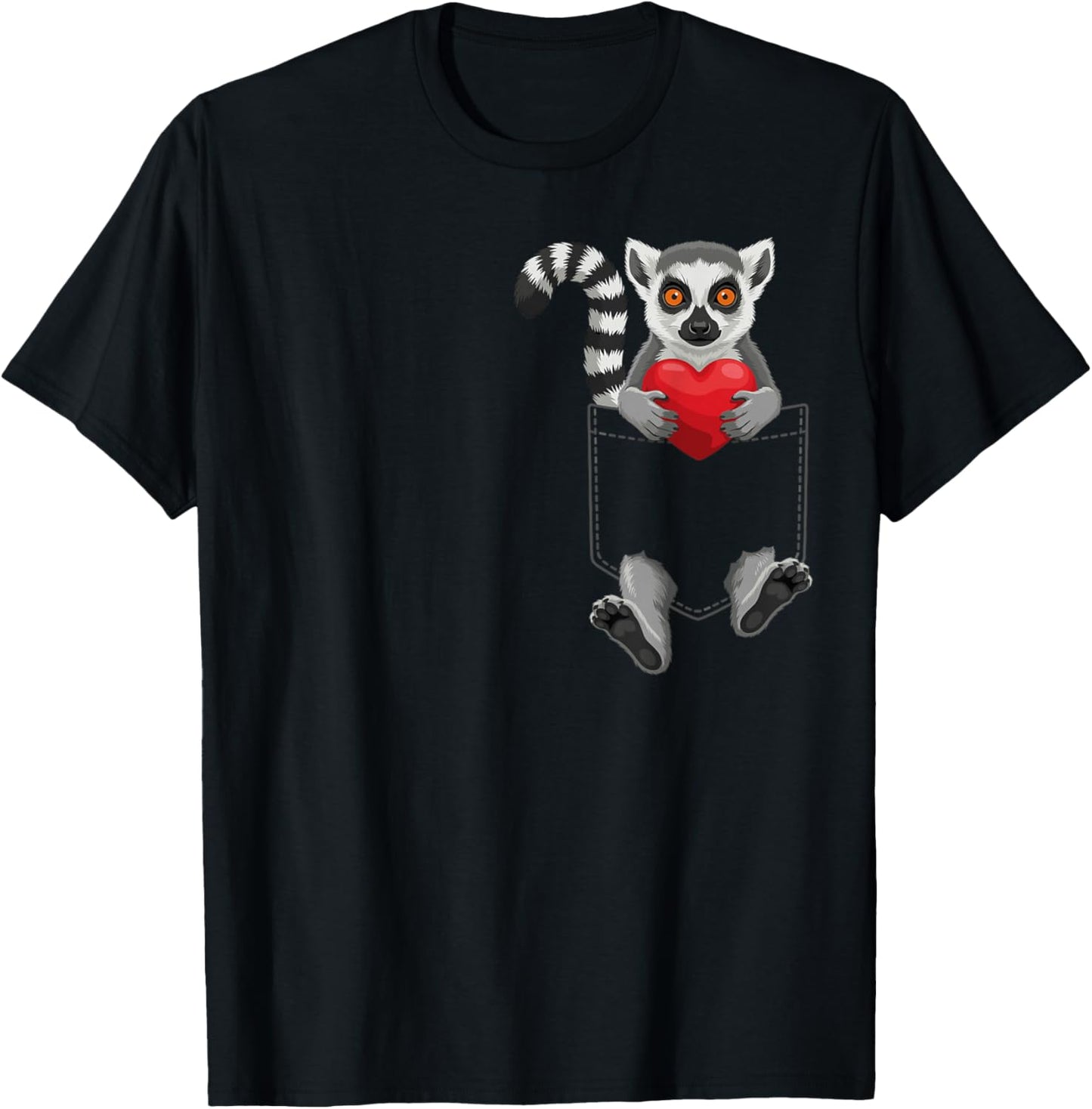 Cute Lemur in Pocket Animal Lover Design Valentines T-Shirt - T-Shirt | Black