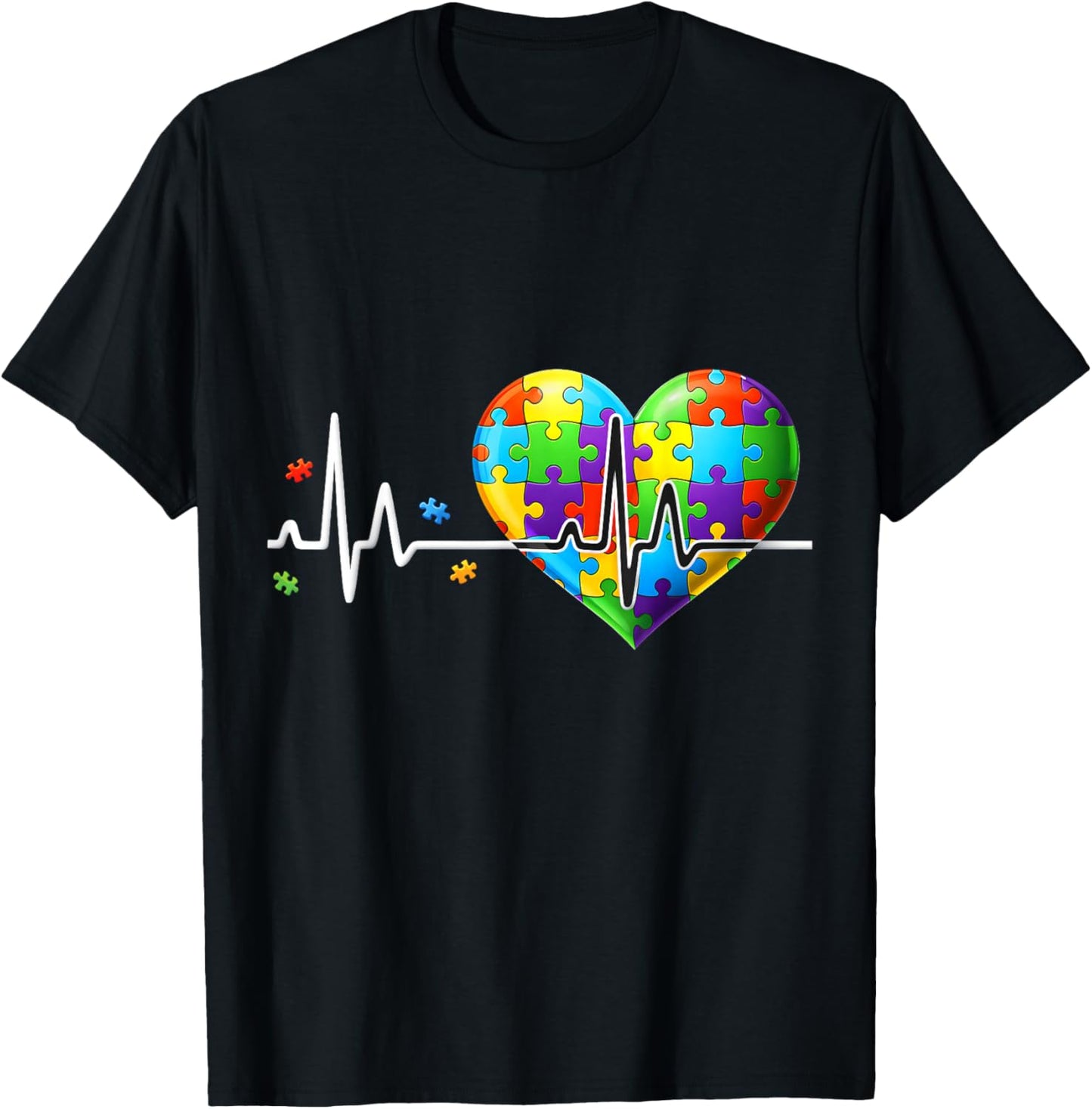 Funny Heart Beat Puzzle Autistic Autism Awareness Men Women T-Shirt - T-Shirt | Black