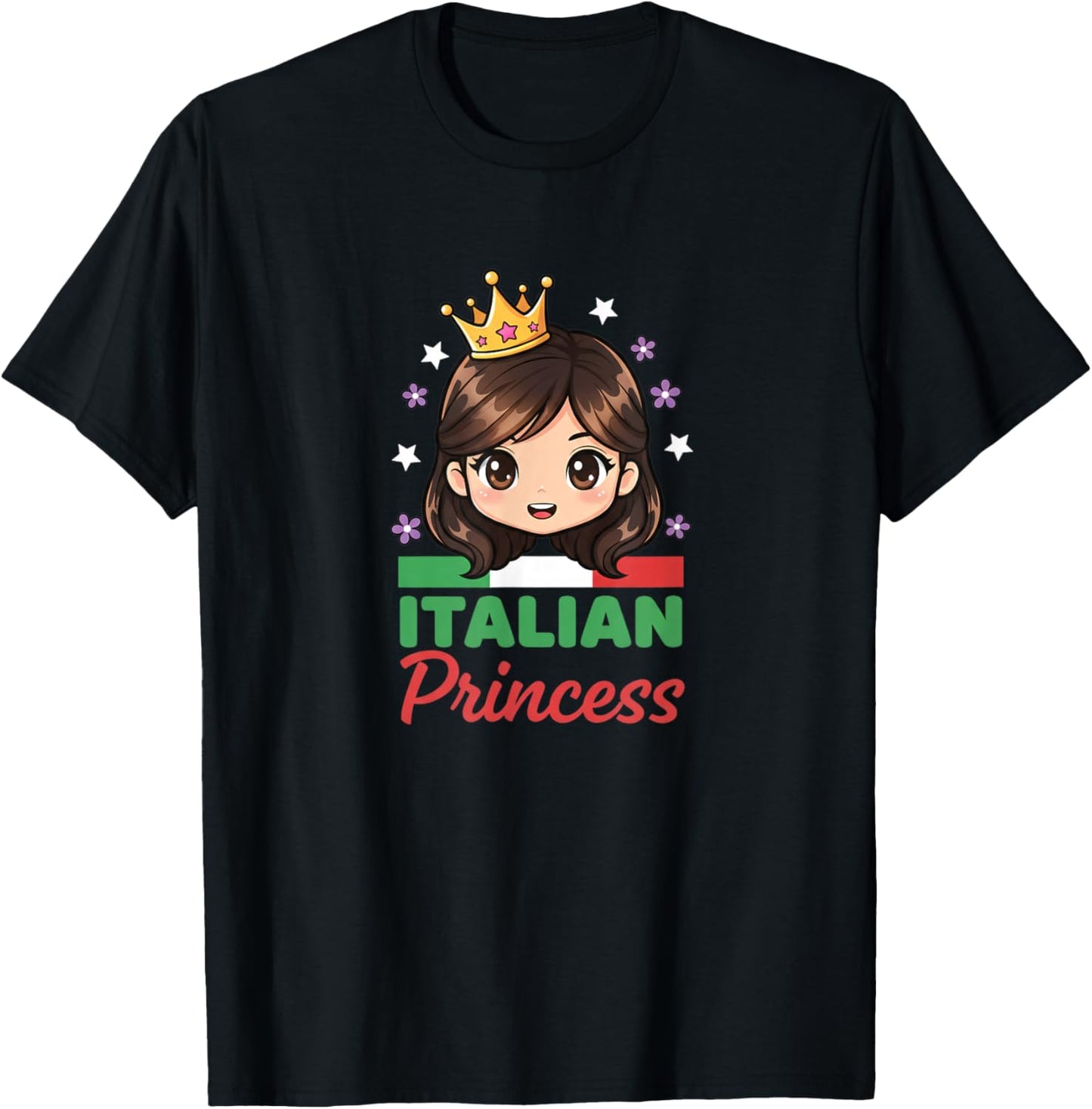 Italian Princess Cute Girl Crown Kids Italy Flag Graphic T-Shirt - T-Shirt | Black