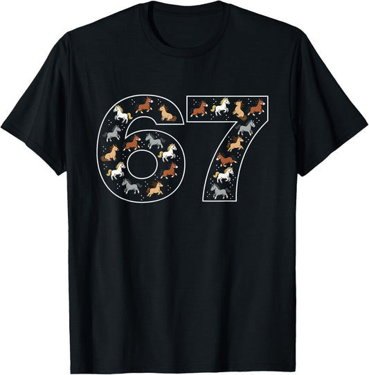 67 Six Seven Horse Equestrian Pony Riding Girl T-Shirt - T-Shirt | Black