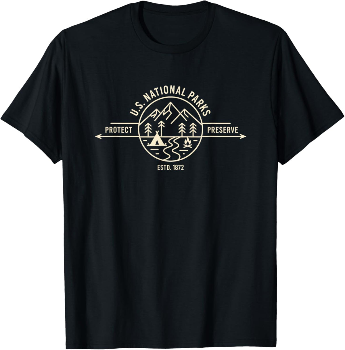 U.s. National Parks Protect Preserve Estd 1872 Camping Logo T-Shirt - T-Shirt | Black