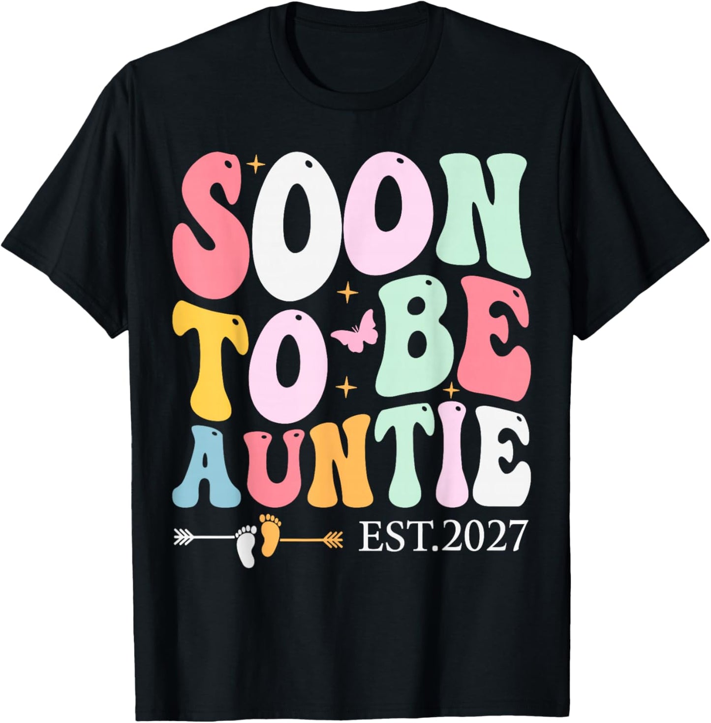 Aunt 2027 Promoted to Auntie Soon to Be Auntie Est 2027 T-Shirt - T-Shirt | Black