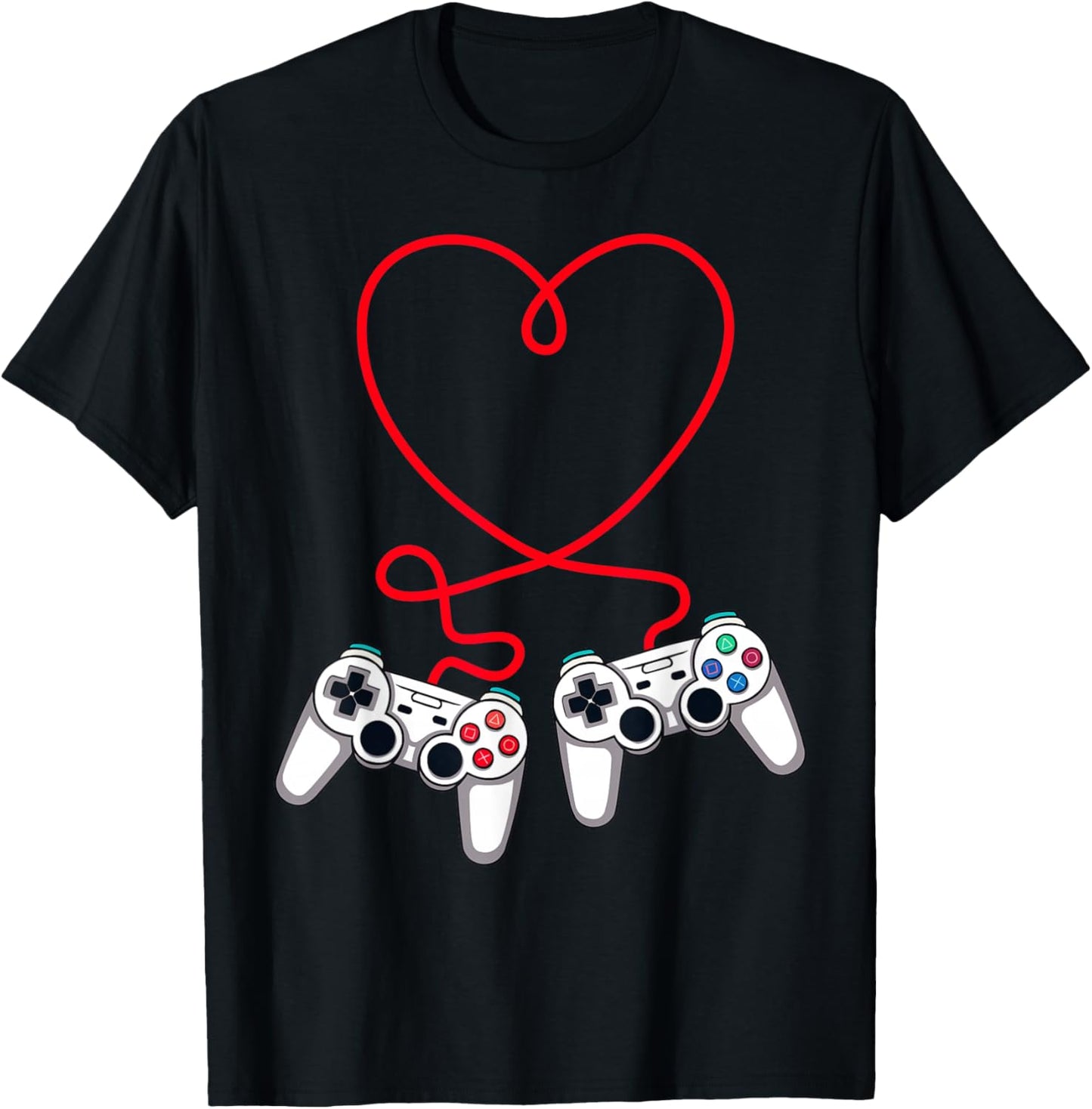 Video Gamer Valentines Day Controllers Heart Teens Boys Kids T-Shirt - T-Shirt | Black
