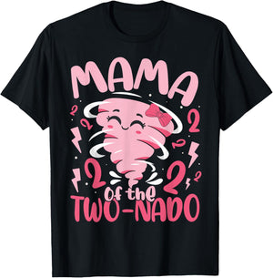 Mama of The Two-nado Tornado Themed 2nd Birthday Party Kids T-Shirt - T-Shirt | Black