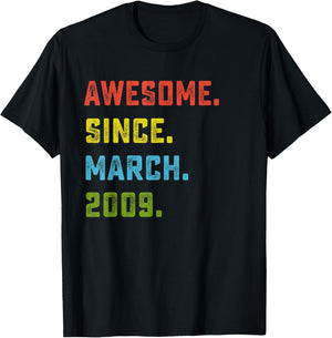 17th Birthday Gift Awesome Since March 2009 17 Years Old T-Shirt - T-Shirt | Black