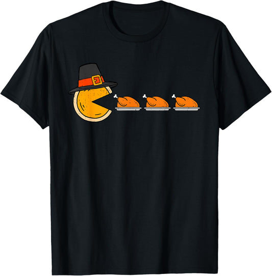 Funny Video Game Eating Turkey Thanksgiving Gamer Boys Kids T-Shirt - T-Shirt | Black