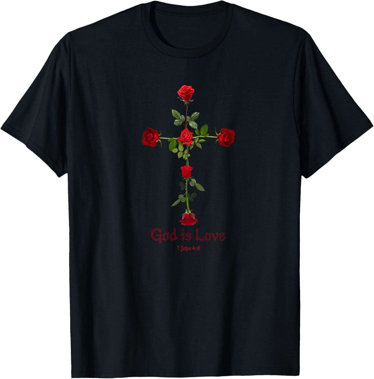 Gothic Dark Roses Cross with Love Verse T-Shirt - T-Shirt | Black