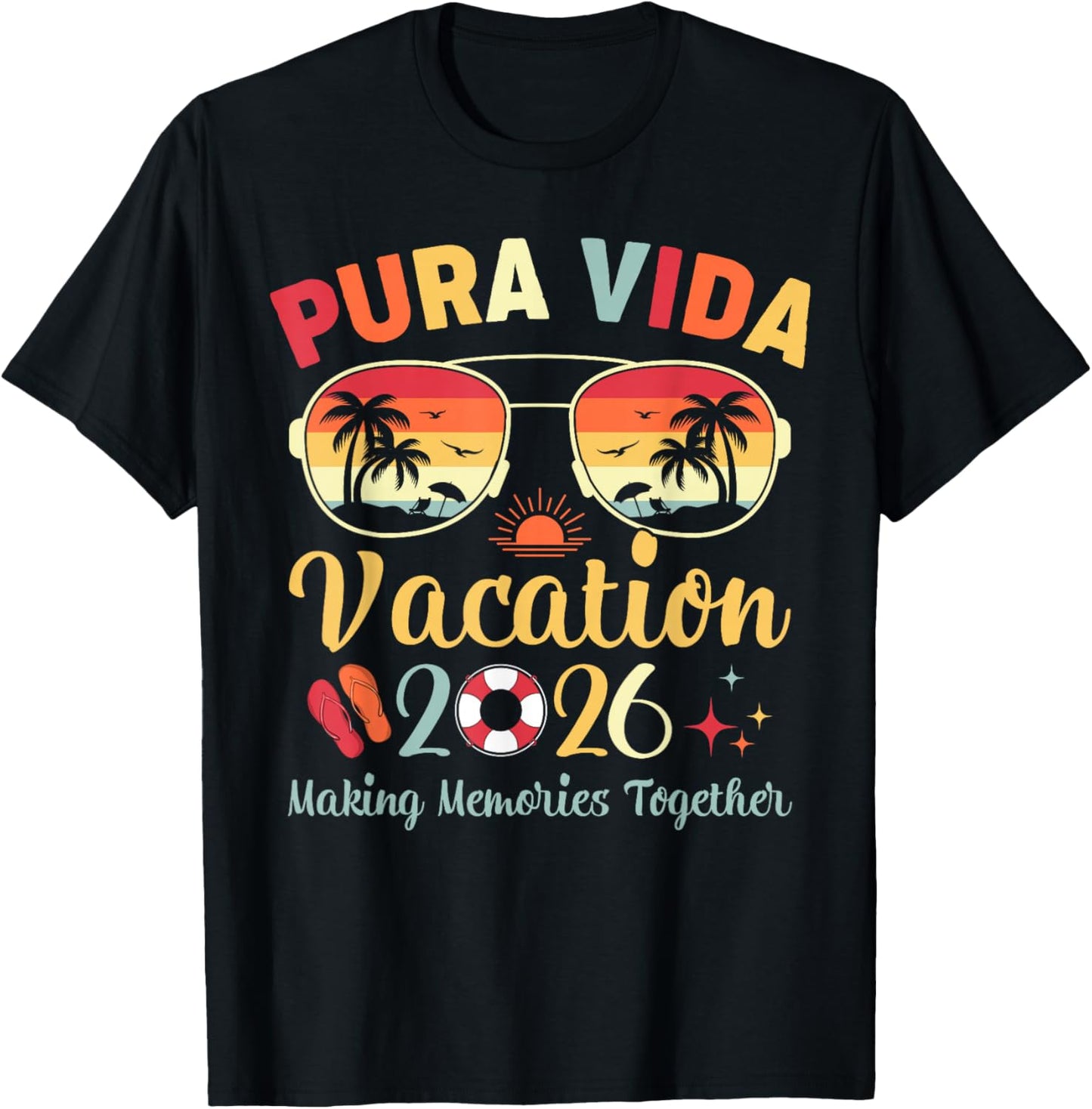 Pura Vida Beach Vacation 2026 Family Trip Summer Vibes T-Shirt - T-Shirt | Black