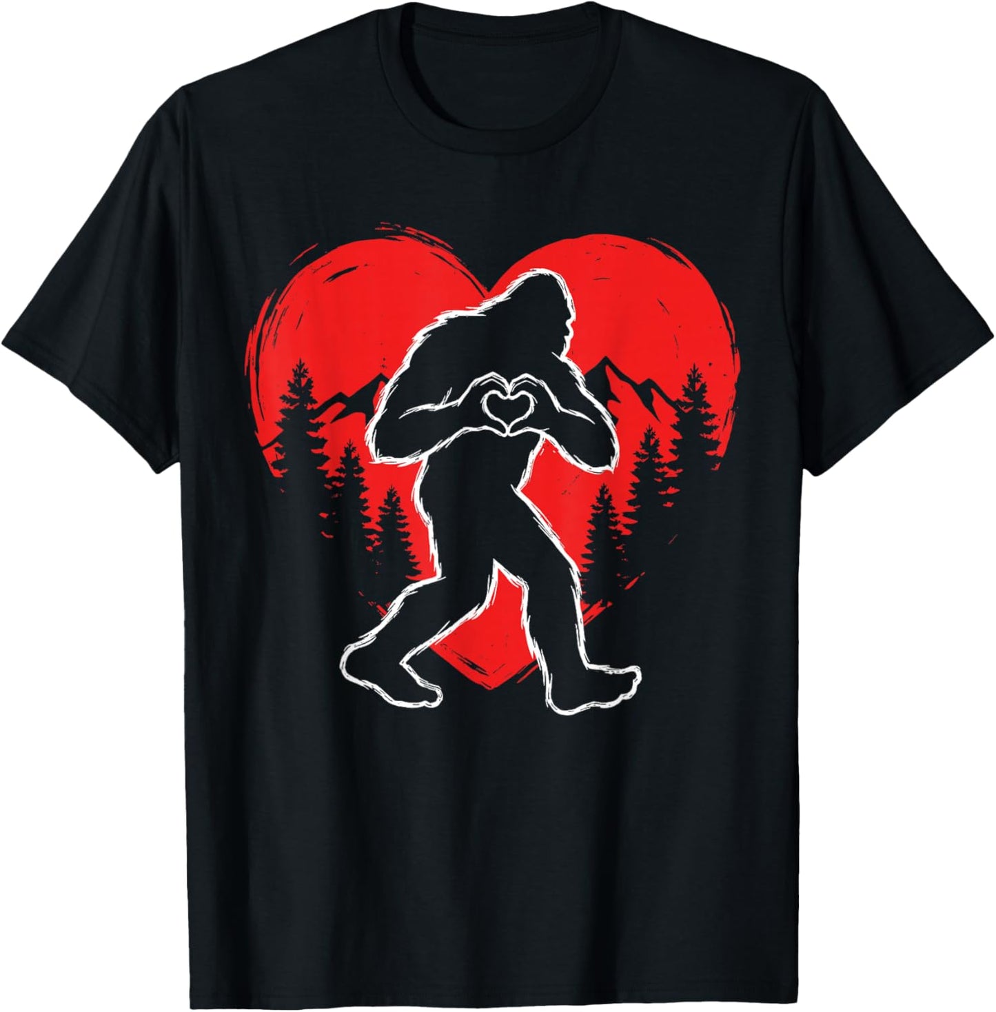 Funny Bigfoot in Love Hearts Hand Happy Valentine's Day T-Shirt - T-Shirt | Black