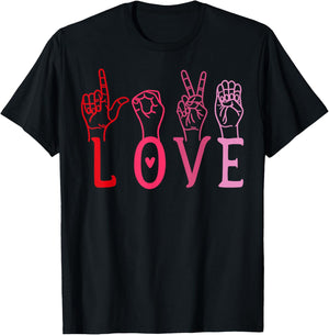 Love ASL Hand Sign Valentine Vintage Design T-Shirt - T-Shirt | Black