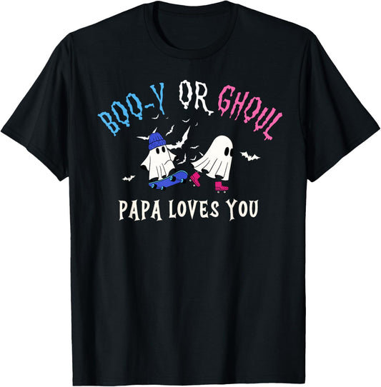 Boo-y Or Ghoul PAPA Loves You Halloween Funny Gender Reveal T-Shirt - T-Shirt | Black