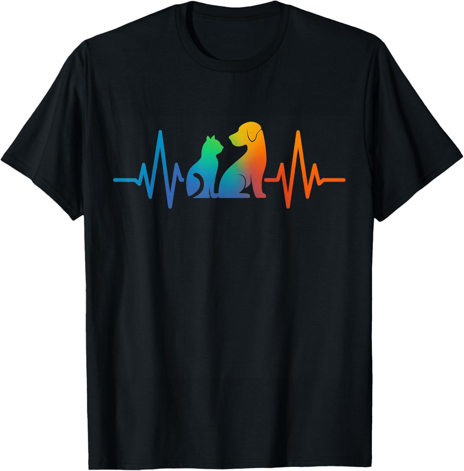Line Art Veterinary Heartbeat Dog and Cat Lovers Vet Tech T-Shirt - T-Shirt | Black