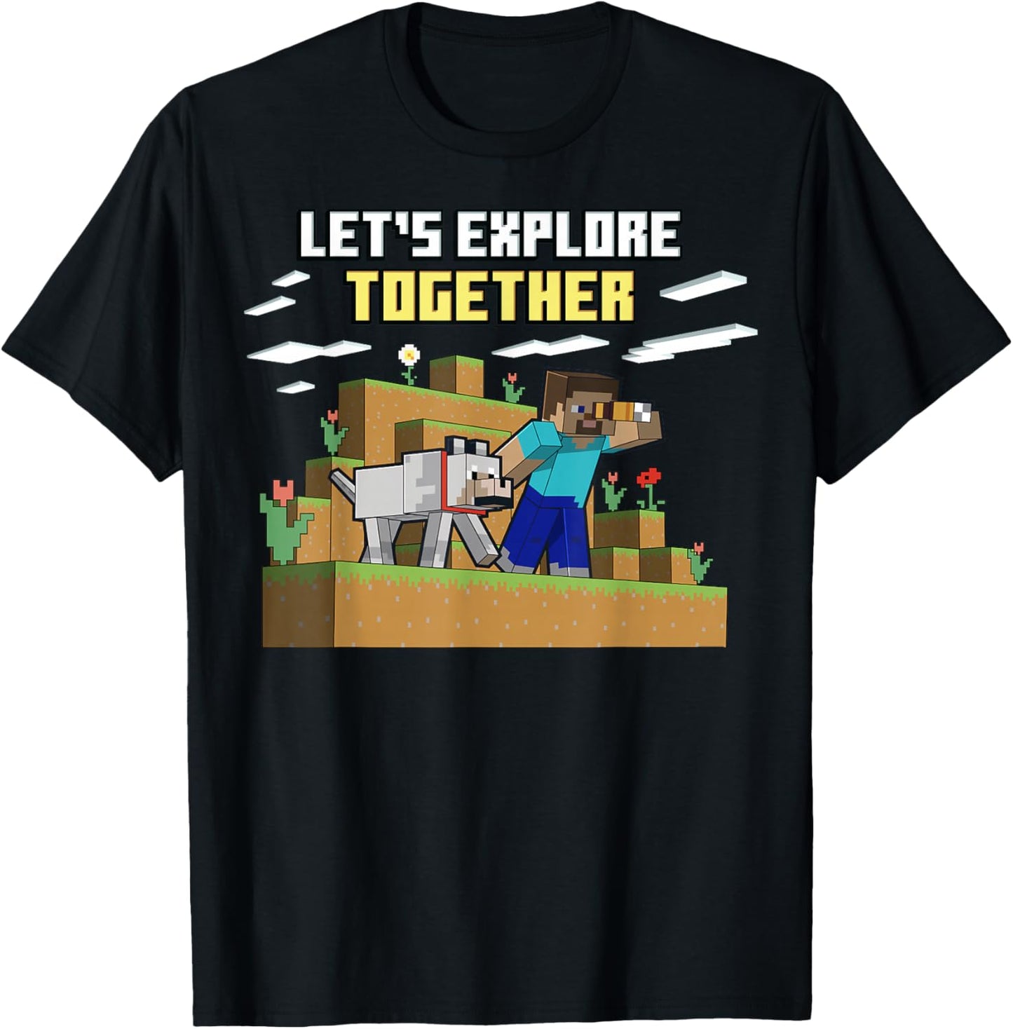 Minecraft Steve Wolf Exploring Together T-Shirt - T-Shirt | Black