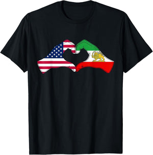 Persian American Flag USA Persia Heritage Heart T-Shirt - T-Shirt | Black