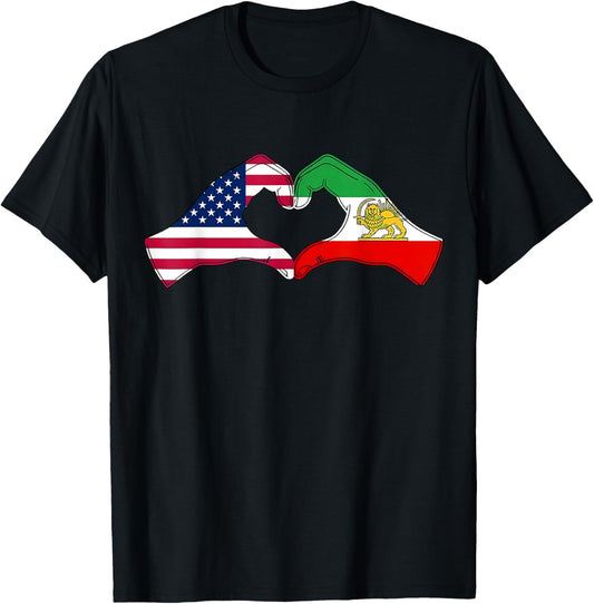Persian American Flag USA Persia Heritage Heart T-Shirt - T-Shirt | Black