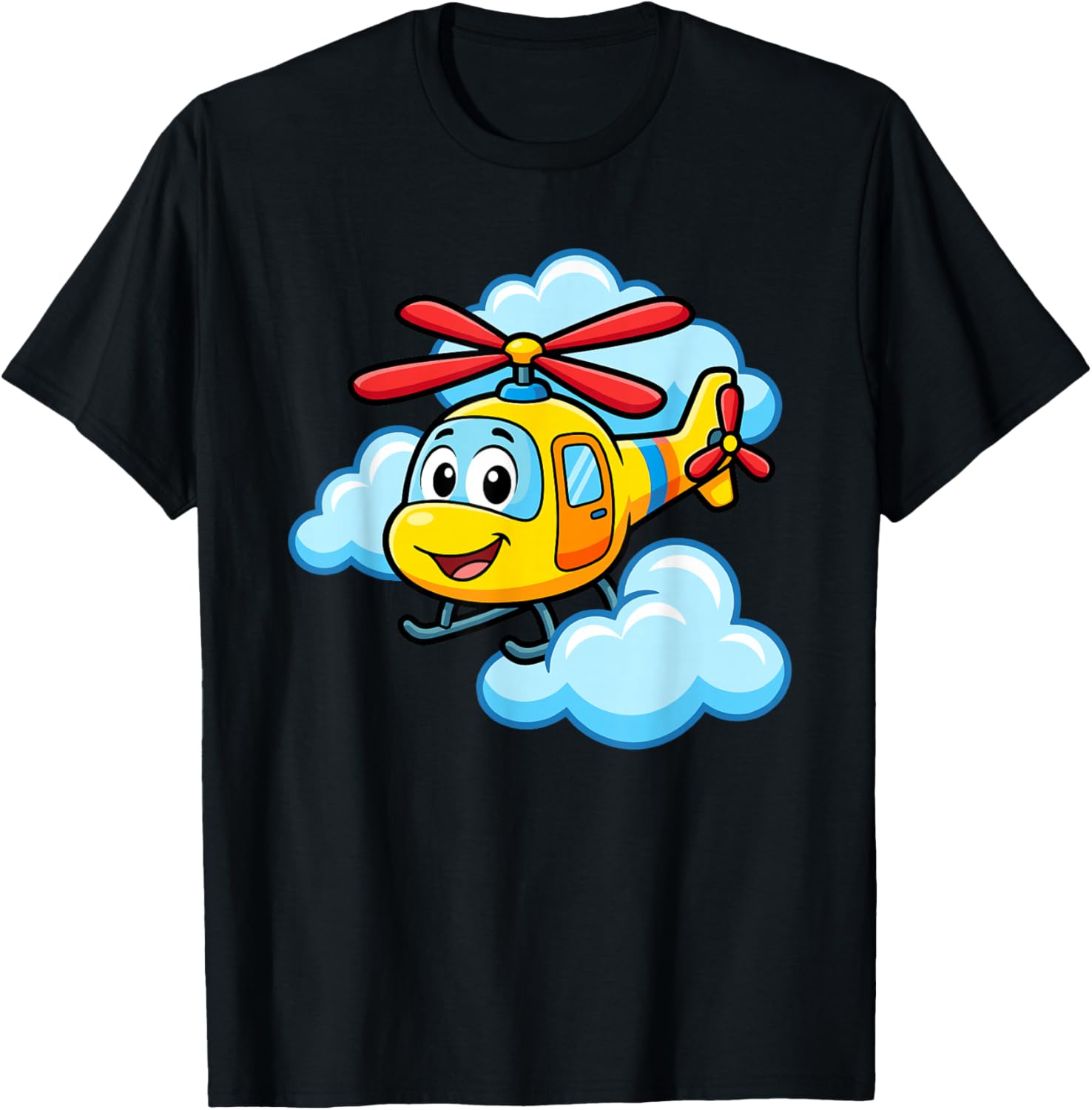 Cute Yellow Cartoon Helicopter Funny Chopper Kids Aviation T-Shirt - T-Shirt | Black