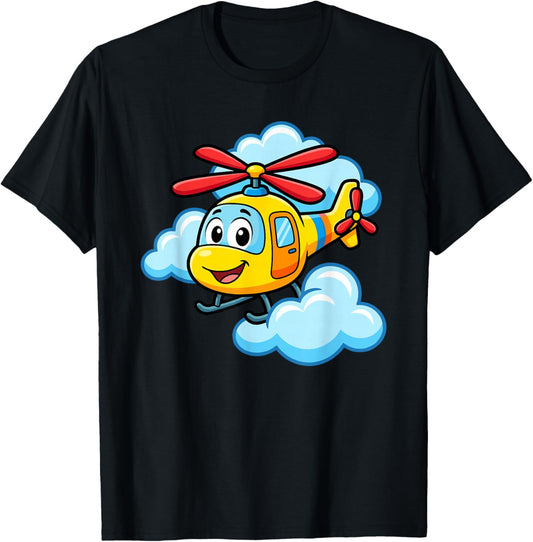 Cute Yellow Cartoon Helicopter Funny Chopper Kids Aviation T-Shirt - T-Shirt | Black