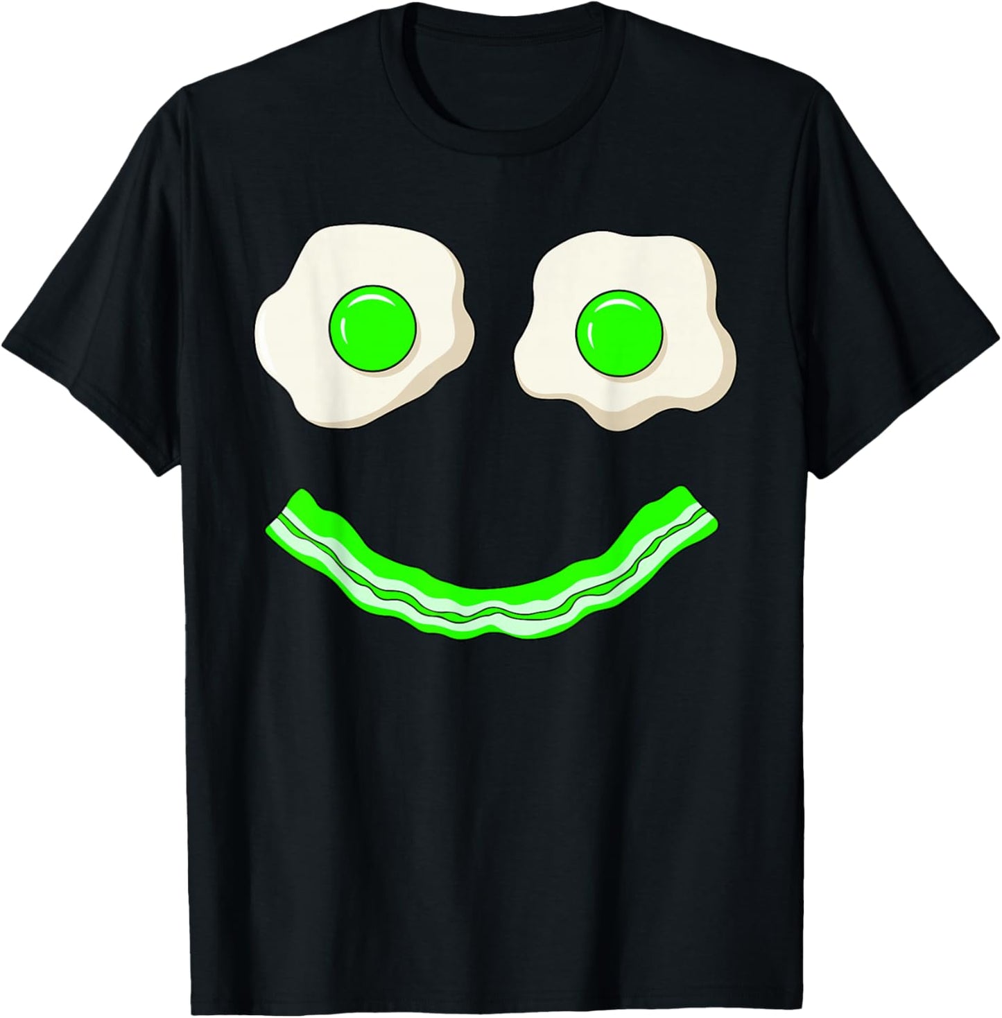 Green Smile Face Eggs and Bacon Ham Breakfast St Patrick's T-Shirt - T-Shirt | Black