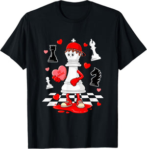 Chess Equipment Player Valentine Hearts Costume Dripped T-Shirt - T-Shirt | Black