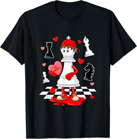 Chess Equipment Player Valentine Hearts Costume Dripped T-Shirt - T-Shirt | Black