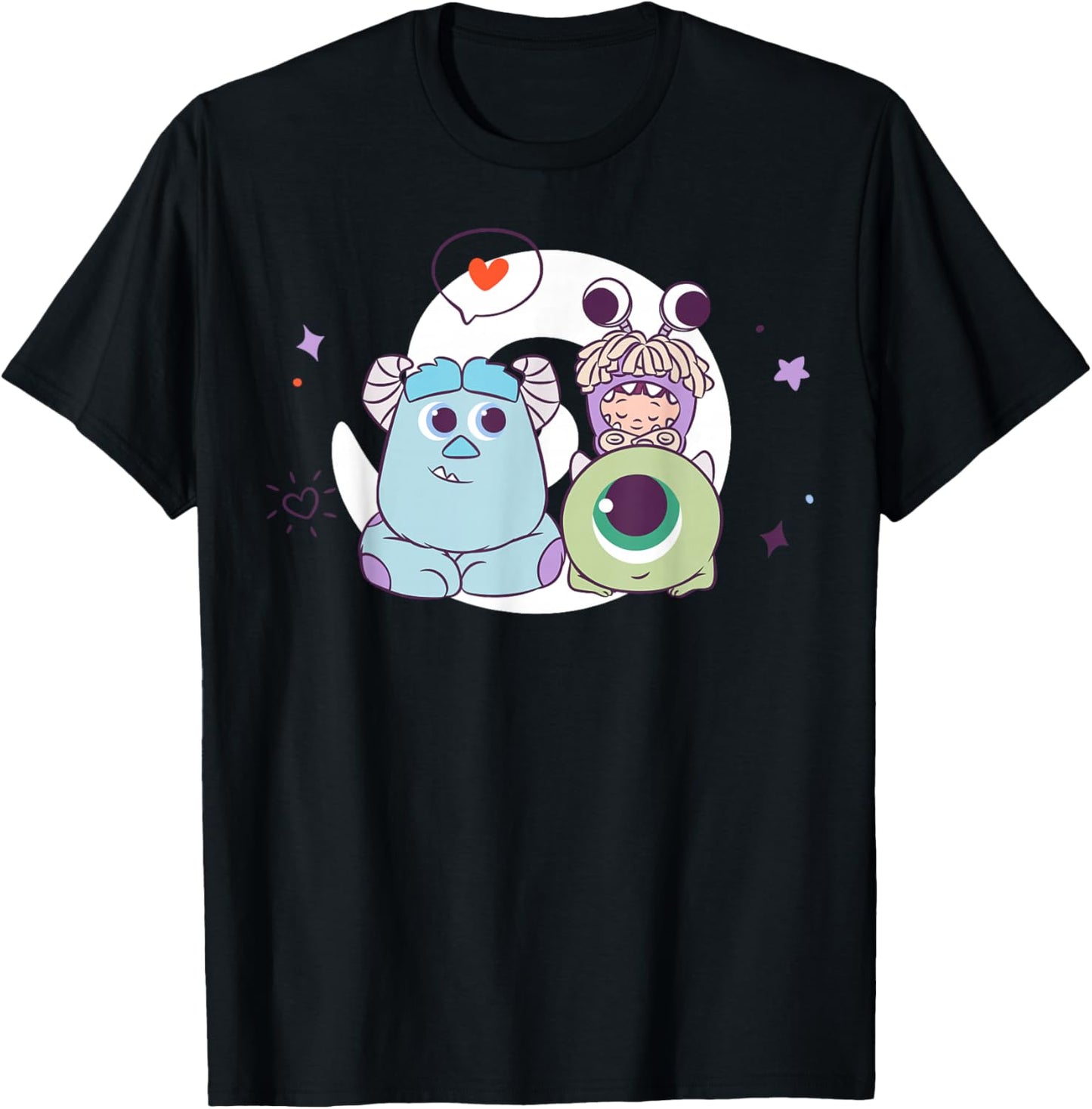 Disney Pixar Monsters Inc Sully Mike and Boo Cute Chibi T-Shirt - T-Shirt | Black