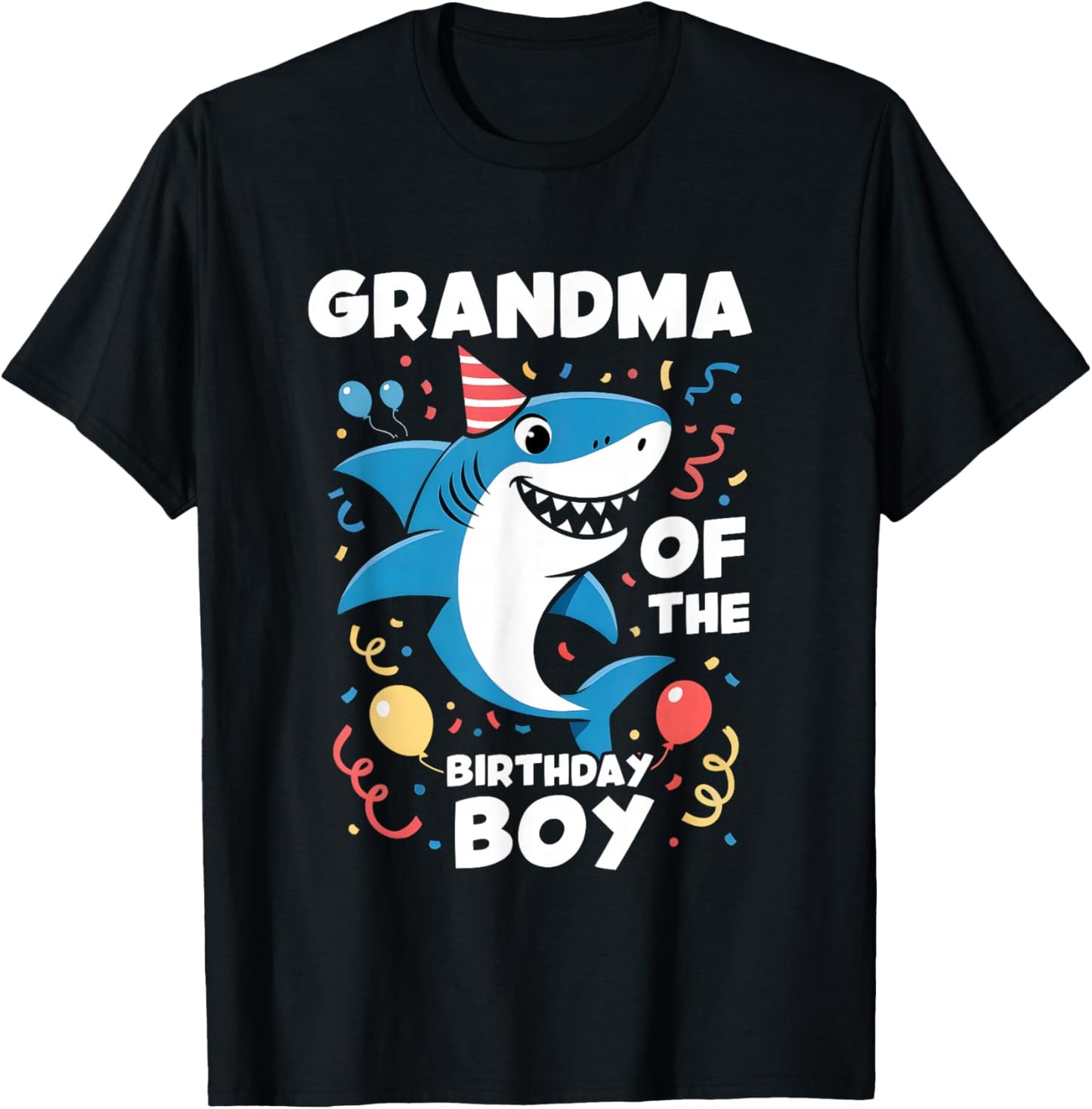 Shark Birthday Grandma of The Birthday Boy Family Matching T-Shirt - T-Shirt | Black