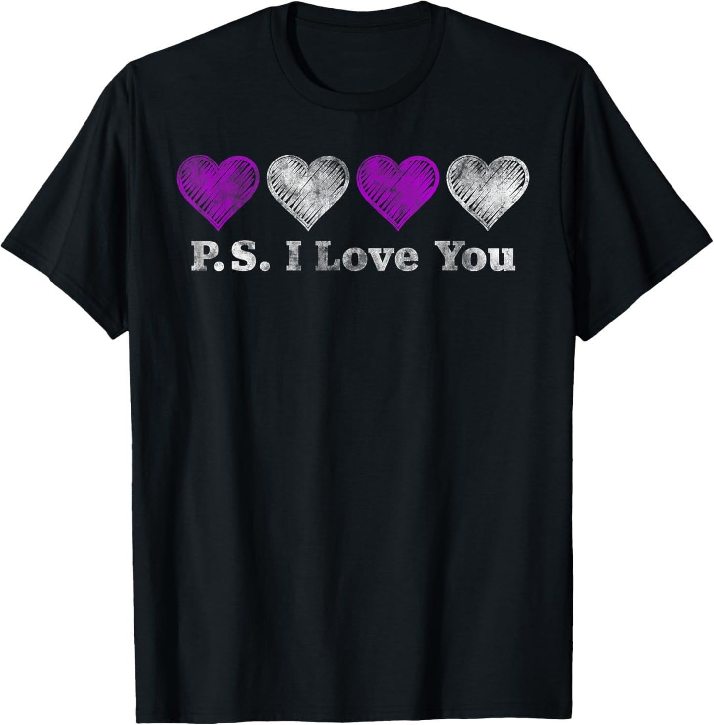 PS I Love You Day Valentine's Day Purple Heart Women Men Kid T-Shirt - T-Shirt | Black