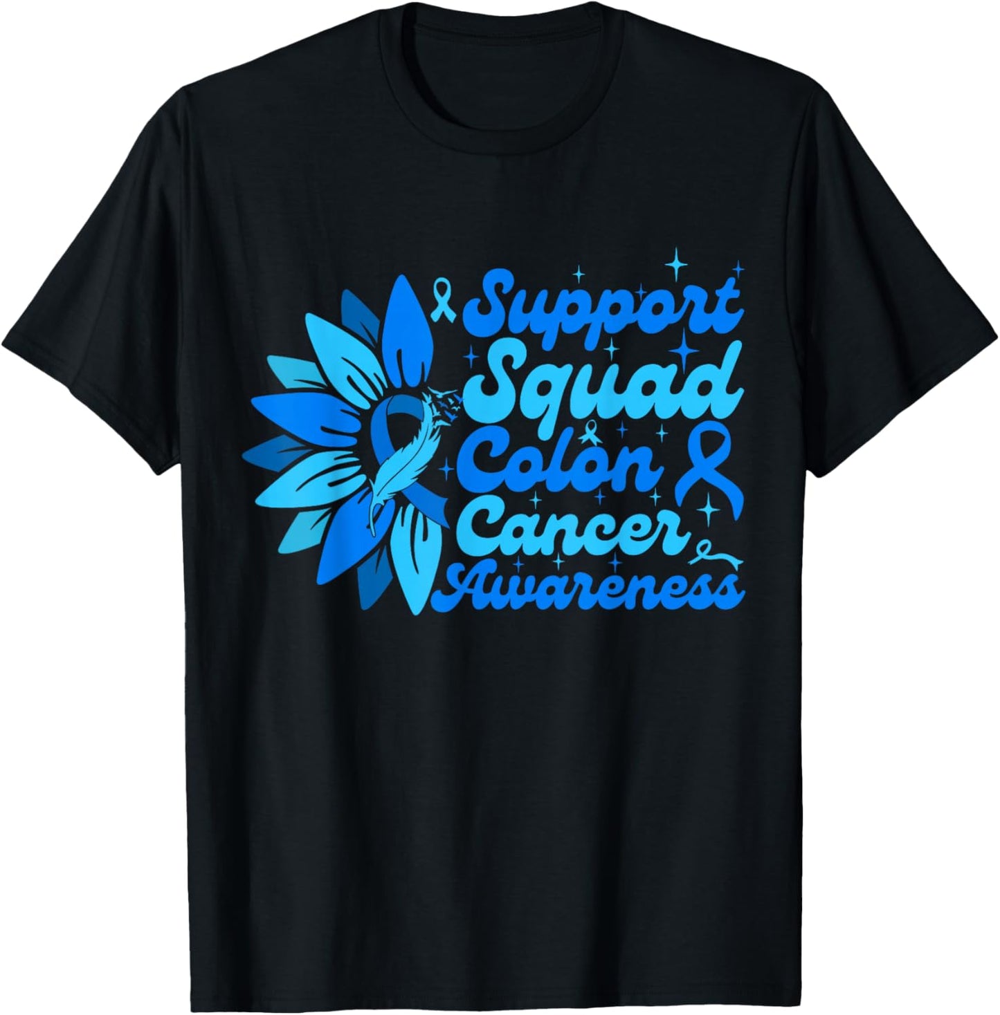 Support Squad Sunflower Colon Blue Cancer Awareness Gifts T-Shirt - T-Shirt | Black