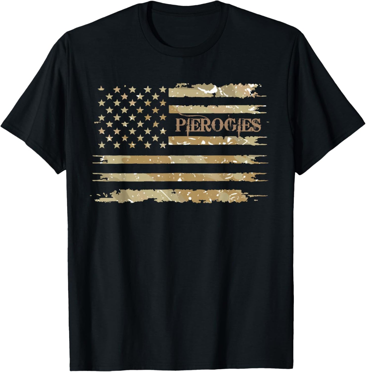 Pierogies Dumpling Polish Food Desert Camo Distressed T-Shirt - T-Shirt | Black