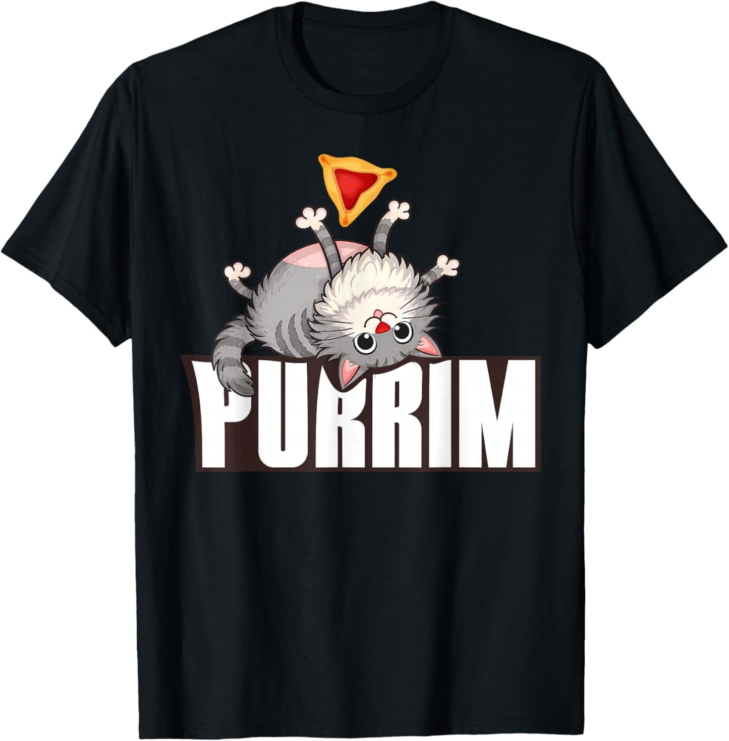 Funny Purrim Cat & Hamantash Jewish Holidays Happy Purim T-Shirt - T-Shirt | Black