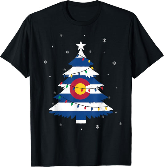 Christmas Tree with Colorado Flag Festive State Pride T-Shirt - T-Shirt | Black