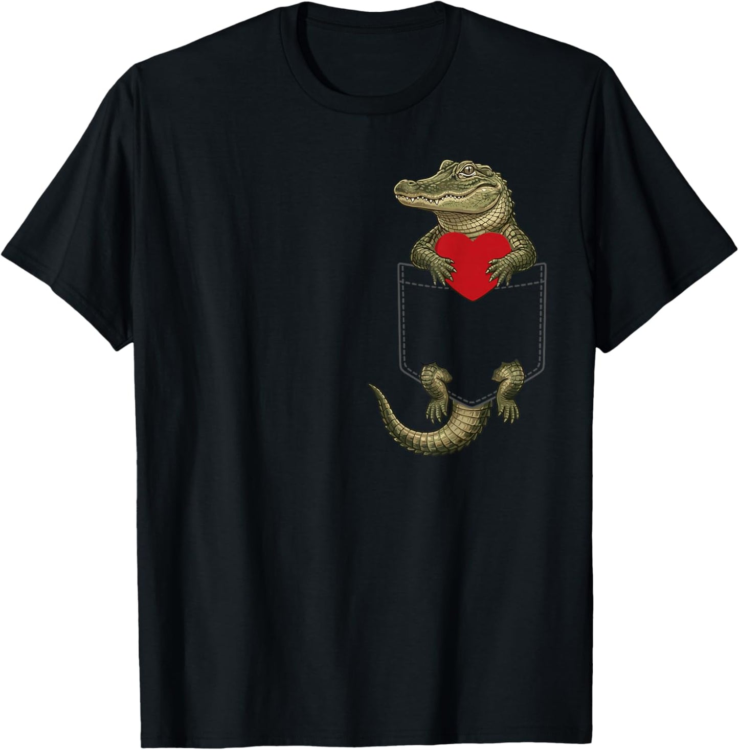 Alligator in Pocket Crocodile Lover Design Valentines T-Shirt - T-Shirt | Black