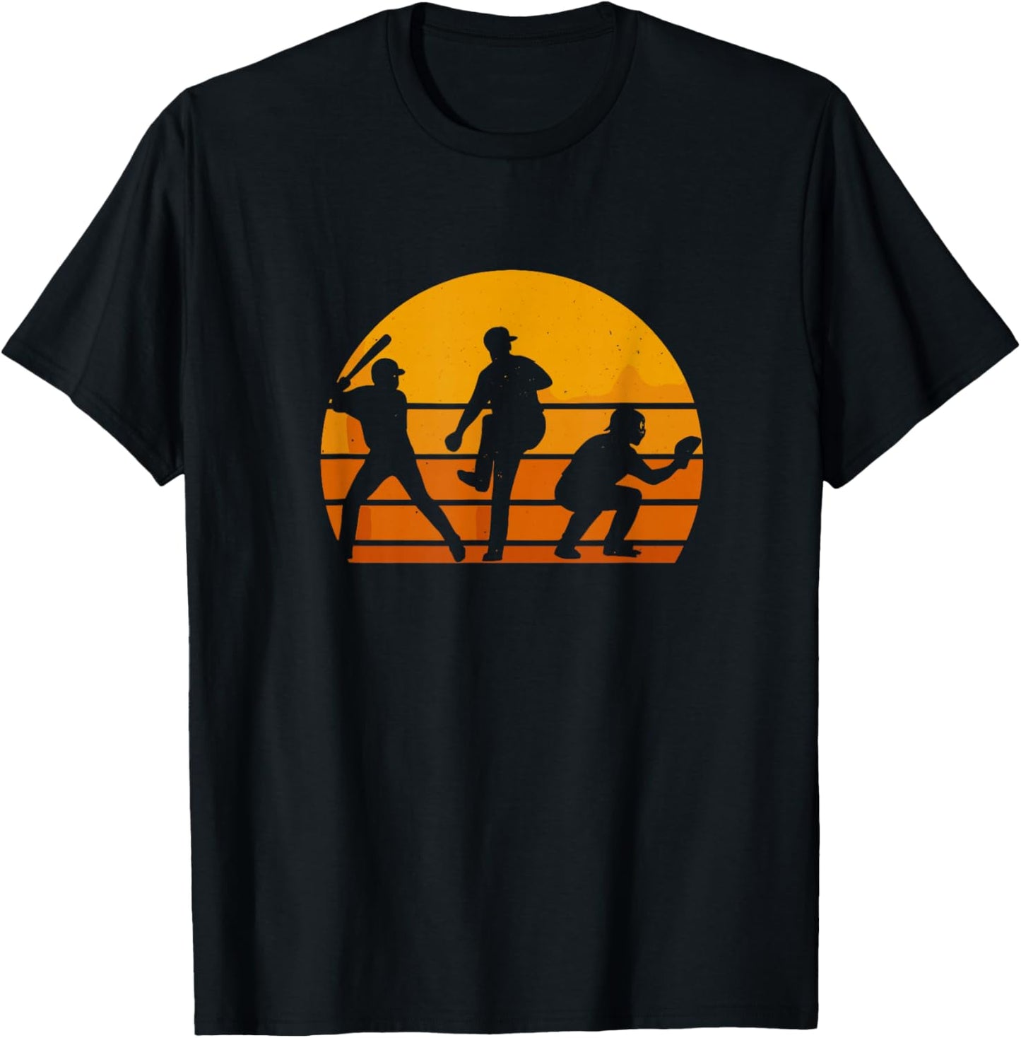 Baseball Sunset Silhouette Players Men Women Kids T-Shirt - T-Shirt | Black