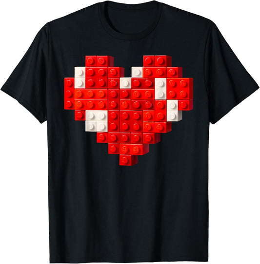 Valentines Day Heart Building Blocks Bricks Boys Kid Toddler T-Shirt - T-Shirt | Black