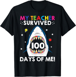 My Teacher Survived 100 Days of Me Funny 100 Days of School T-Shirt - T-Shirt | Black