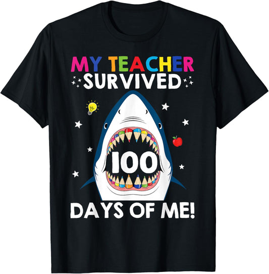 My Teacher Survived 100 Days of Me Funny 100 Days of School T-Shirt - T-Shirt | Black