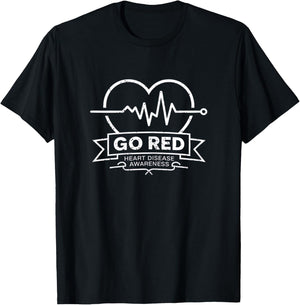 Go Red American CHD Heart Disease Month Awareness T-Shirt - T-Shirt | Black