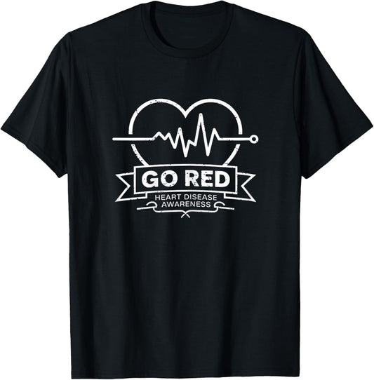 Go Red American CHD Heart Disease Month Awareness T-Shirt - T-Shirt | Black