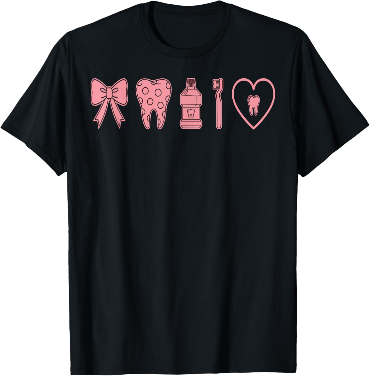 Coquette Bow Dental Hygienist Pastel Aesthetic T-Shirt - T-Shirt | Black