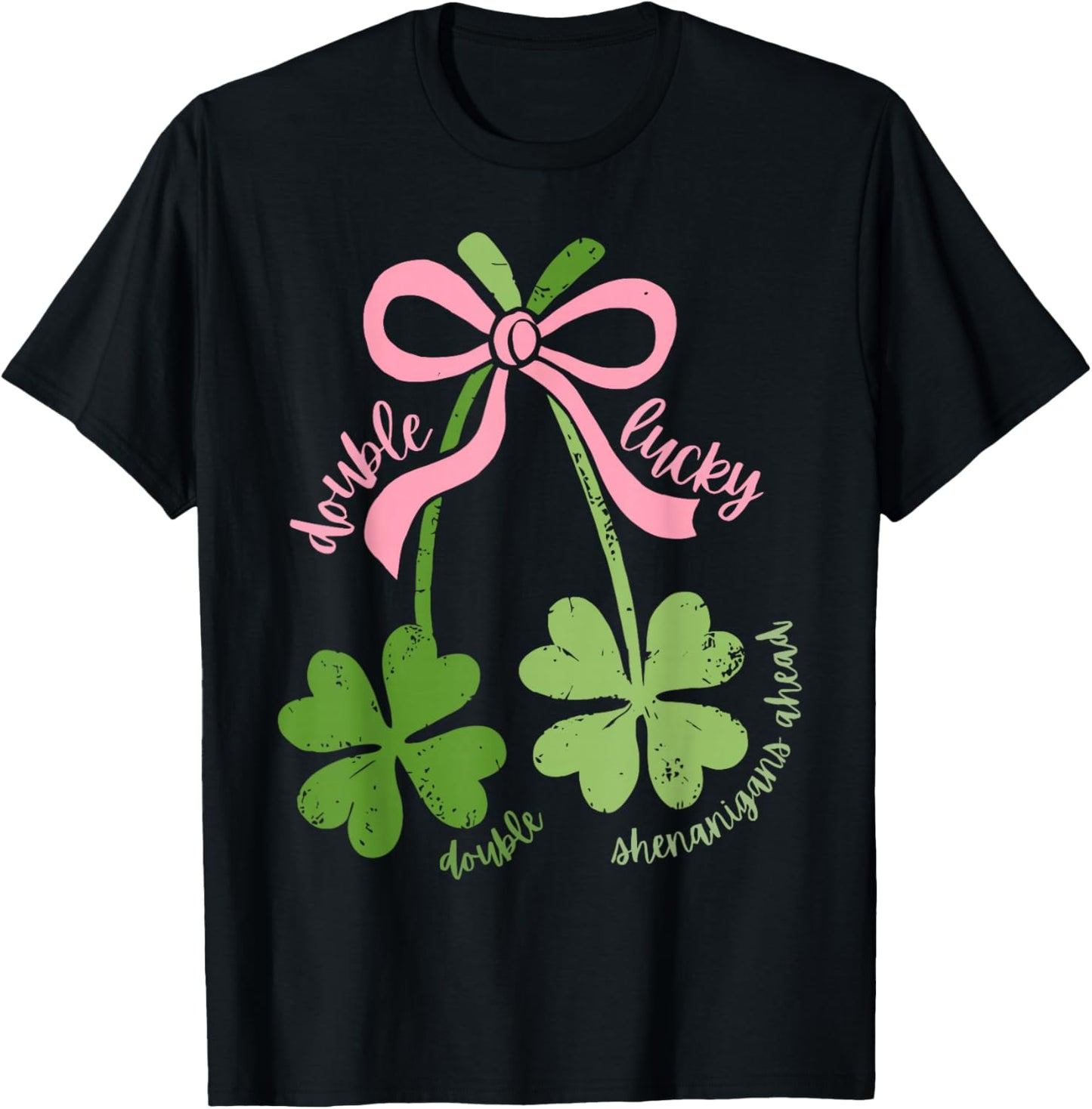 Twin Pregnancy Announcement St. Patrick's Day Shamrock Bow T-Shirt - T-Shirt | Black