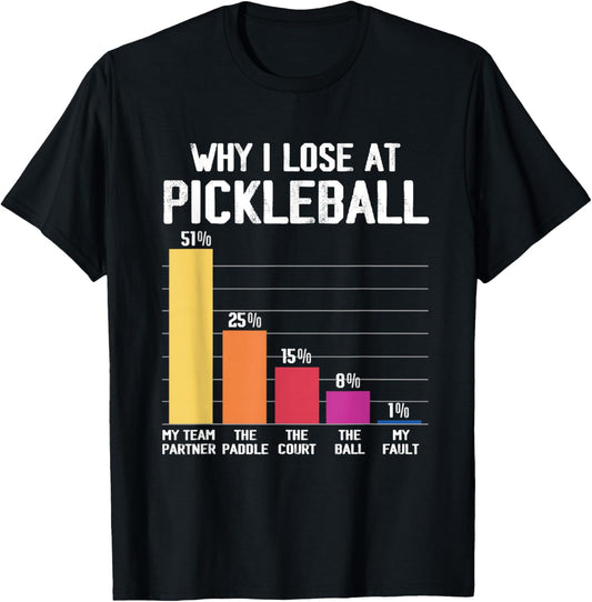 Why I Lose At Pickleball Humor Funny Pickleball Men Women T-Shirt - T-Shirt | Black