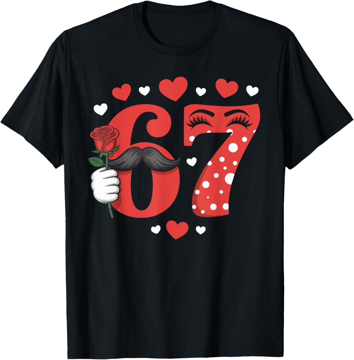 Funny 67 Valentines Day Six Seven Meme Heart Boys Girls Kids T-Shirt - T-Shirt | Black