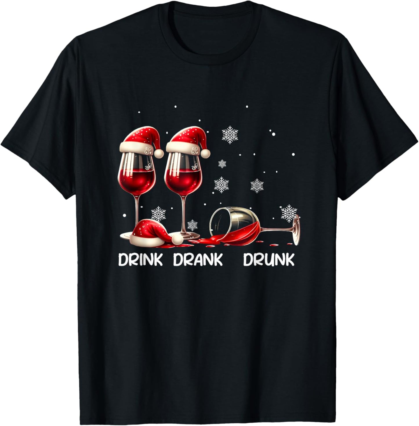 Red Santa Wine Lover Glass Drinking Drank Drunk Funny Drink T-Shirt - T-Shirt | Black