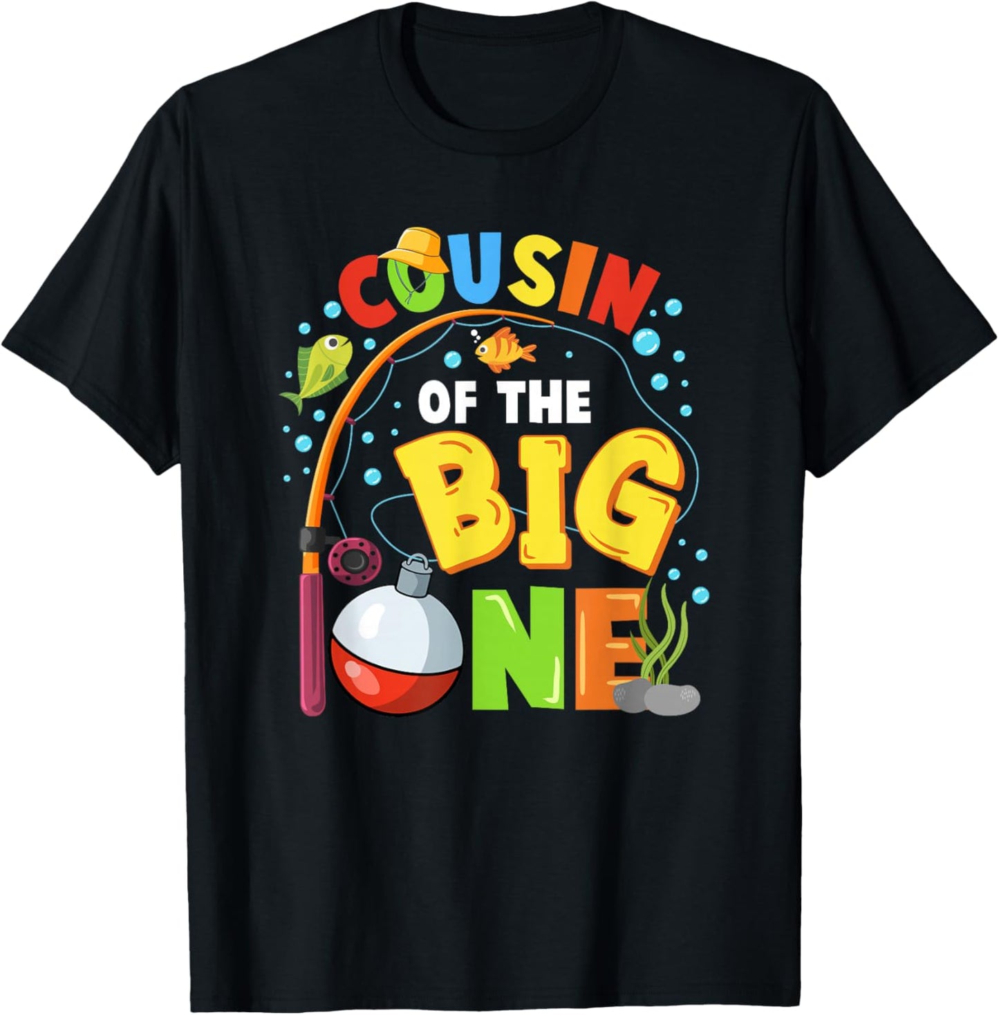 Cousin of The Big One Fishing Birthday Boy Family Party T-Shirt - T-Shirt | Black
