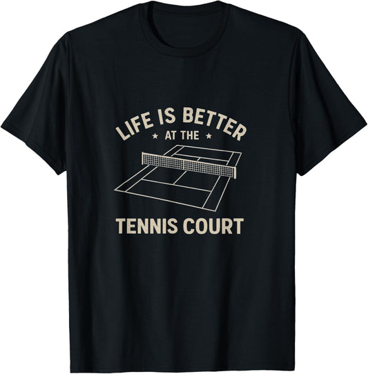 Funny Tennis Court Vintage Men Women Boys Girls T-Shirt - T-Shirt | Black