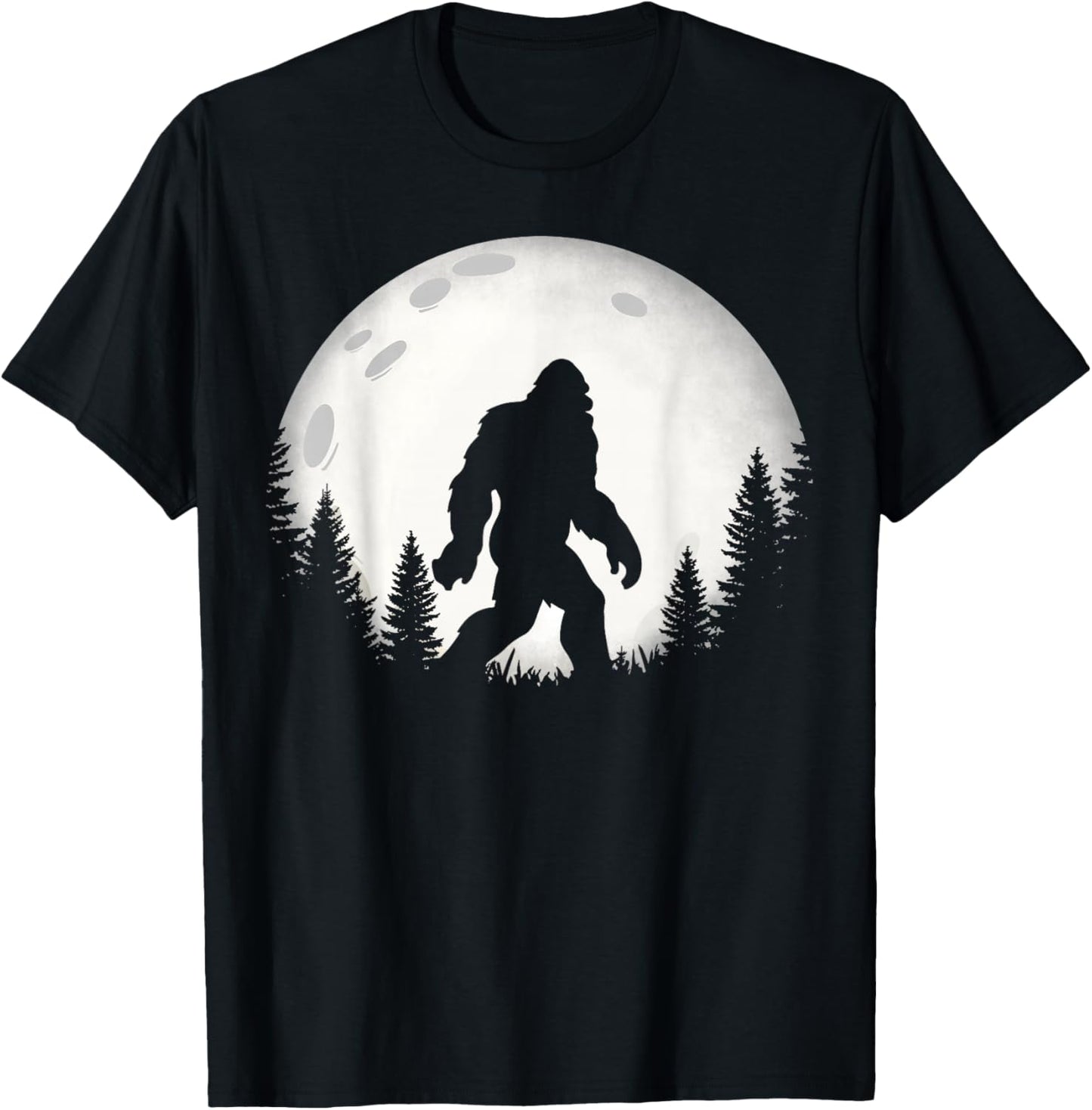 Funny Bigfoot Hiking Walking Moon Forest Trees Sasquatch T-Shirt - T-Shirt | Black