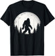 Funny Bigfoot Hiking Walking Moon Forest Trees Sasquatch T-Shirt - T-Shirt | Black